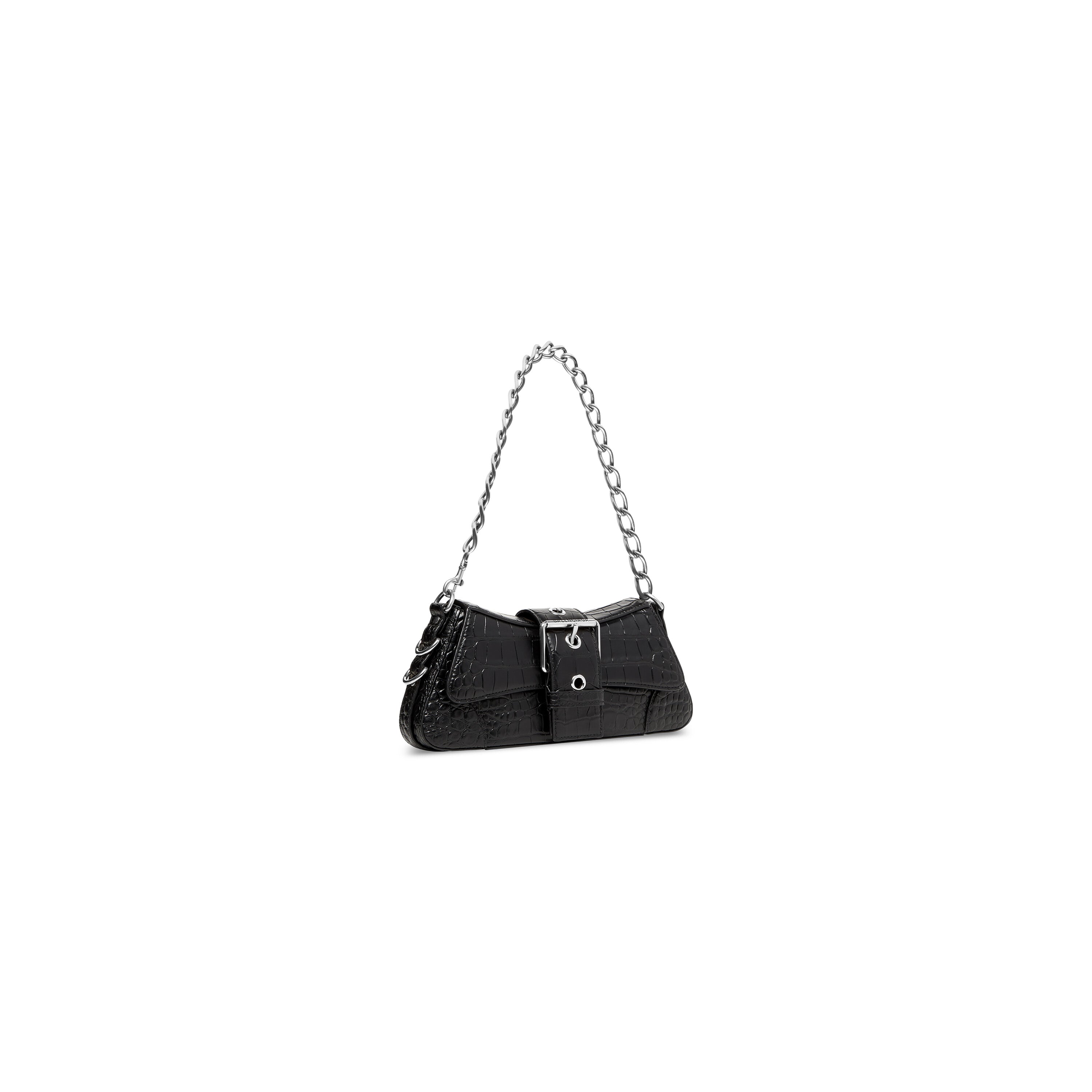 WOMEN'S LINDSAY SMALL SHOULDER BAG WITH STRAP CROCODILE EMBOSSED IN BLACK