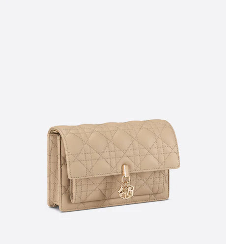LADY DIOR CHAIN POUCH Sand-Colored Cannage Lambskin