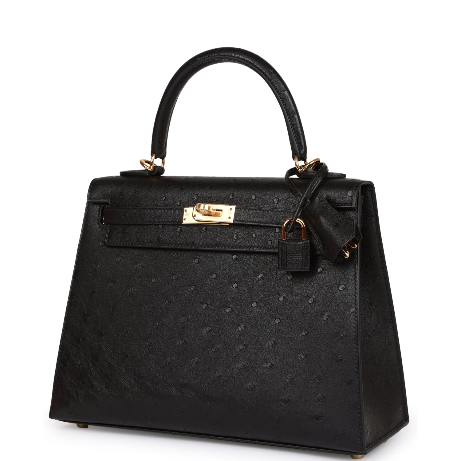 Hermès Kelly Sellier 25 Black Ostrich Gold Hardware