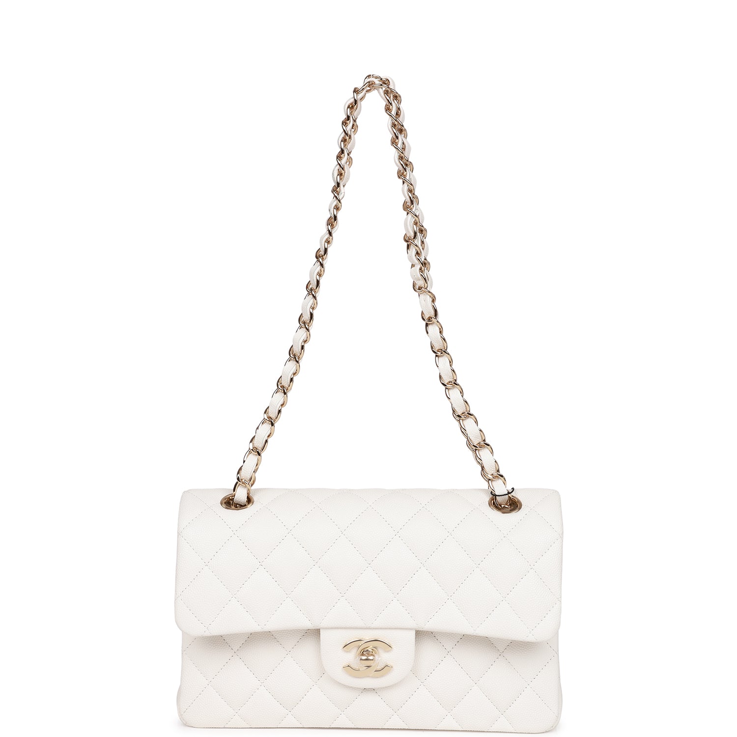 Chanel Small Classic Double Flap White Caviar Light Gold Hardware