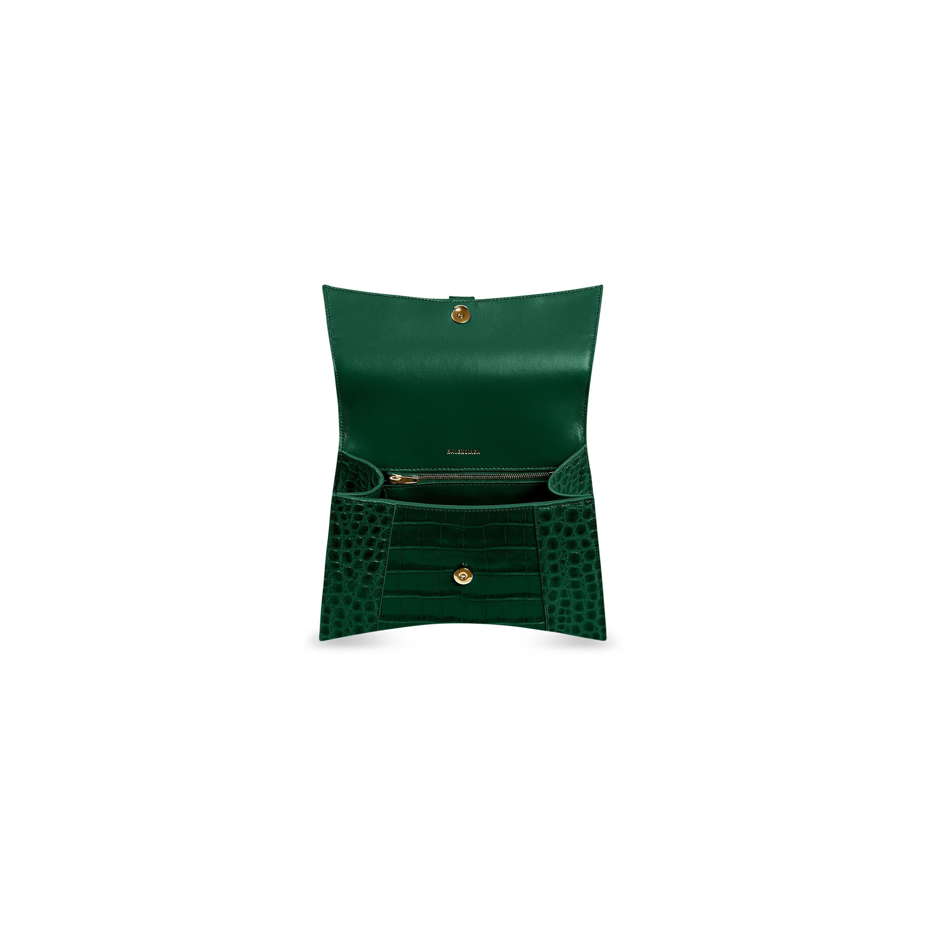 WOMEN'S HOURGLASS SMALL HANDBAG CROCODILE EMBOSSED IN FOREST GREEN