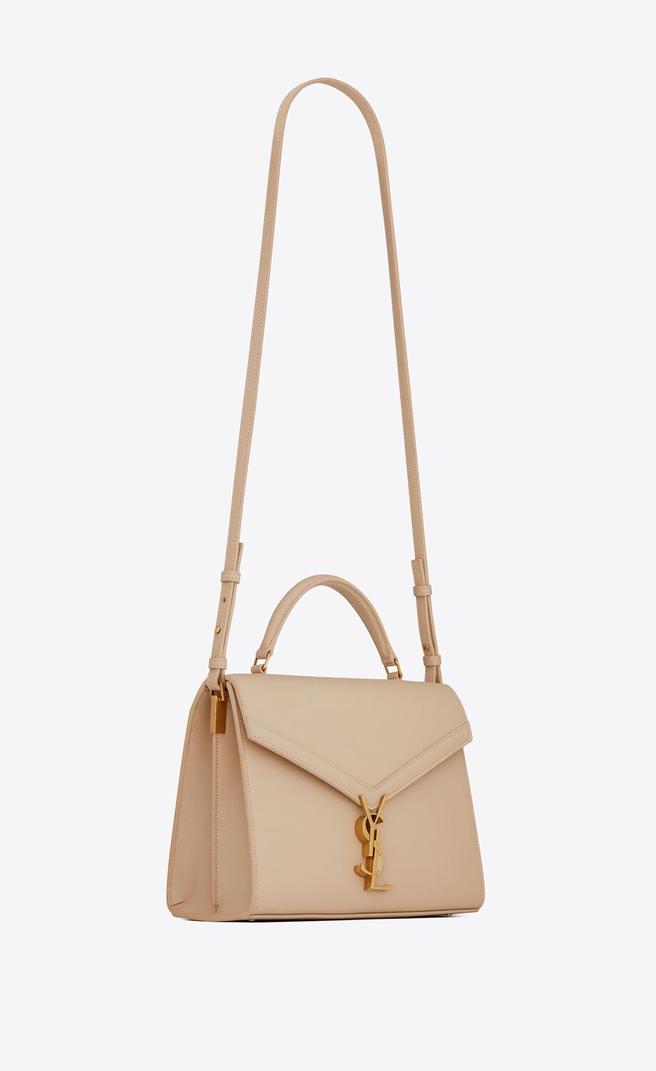 YSL Cassandra Medium Top Handle in Grain de Poudre Embossed Leather