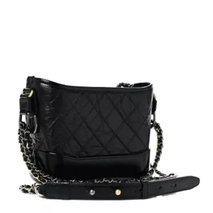 Aged Calfskin Quilted Small Gabrielle Hobo Black