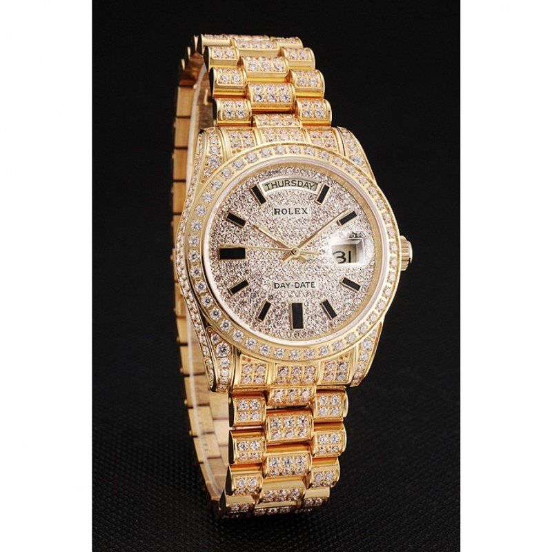 Swiss Rolex Day-Date Yellow Gold Full Diamond Pave