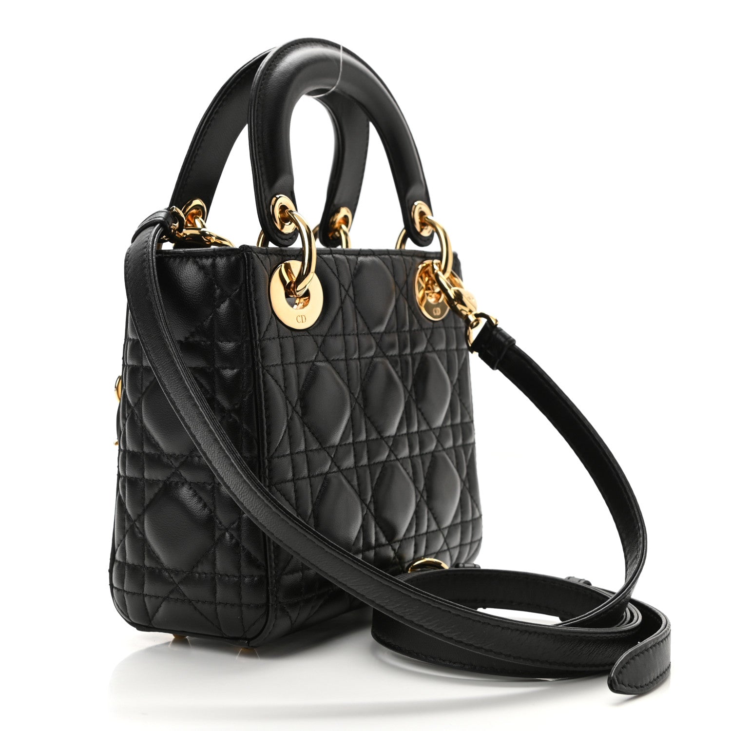 CHRISTIAN DIOR Lambskin Cannage Mini Lady Dior Black