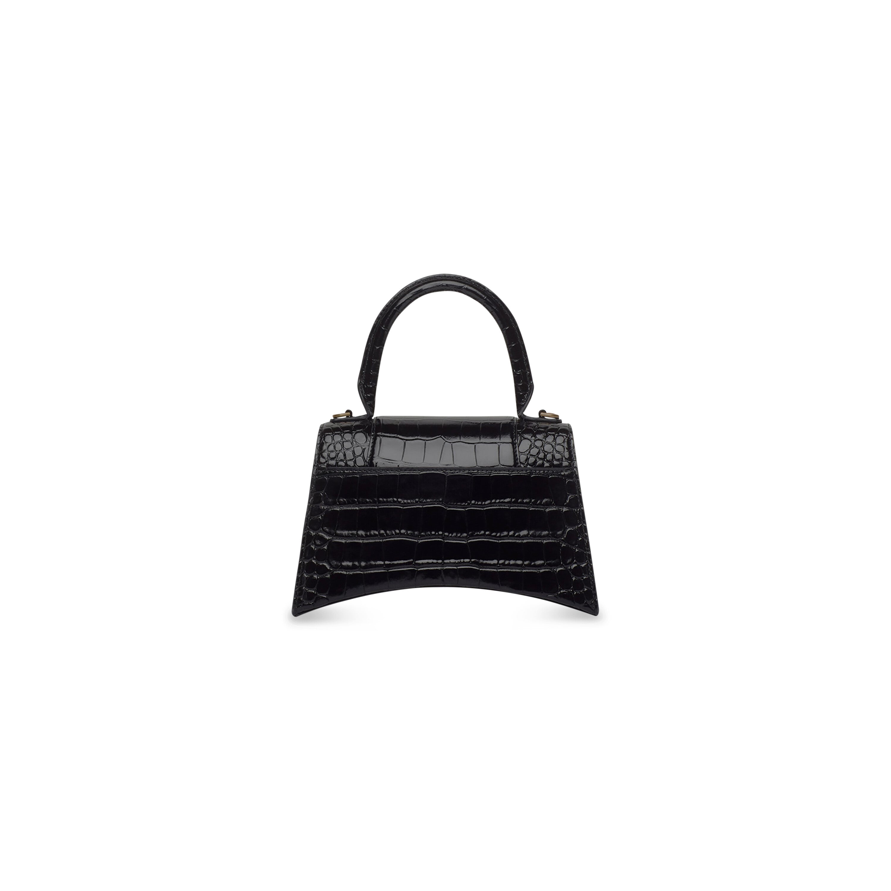 WOMEN'S HOURGLASS SMALL HANDBAG CROCODILE EMBOSSED IN BLACK