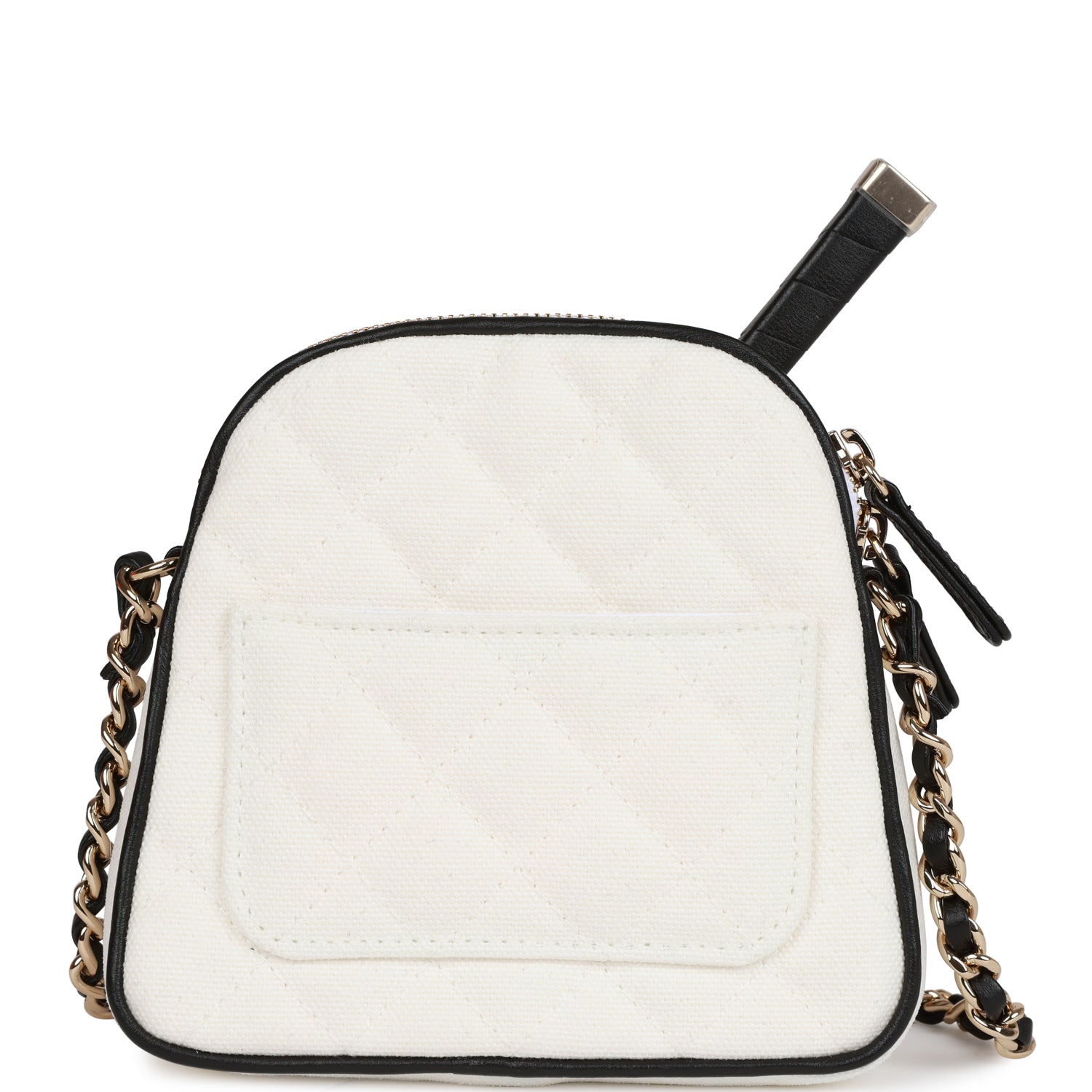 Monte-Carlo Mini Crossbody Tennis Bag White Canvas Light Gold Hardware
