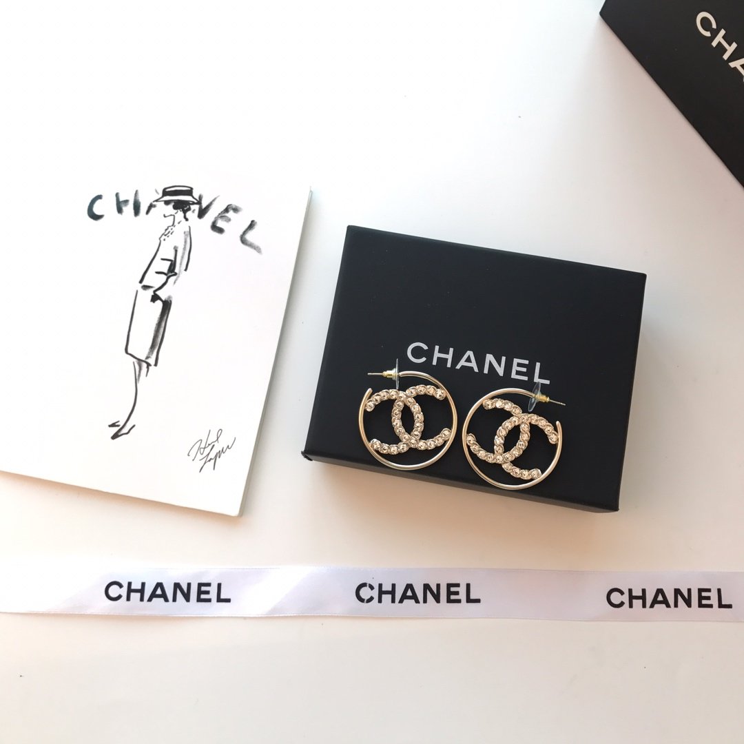 Large Circle Rhinestone Pierced Earrings