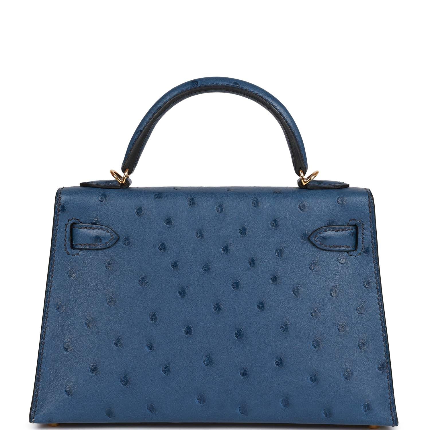 Hermès Kelly Sellier 20 Bleu Iris Ostrich Gold Hardware