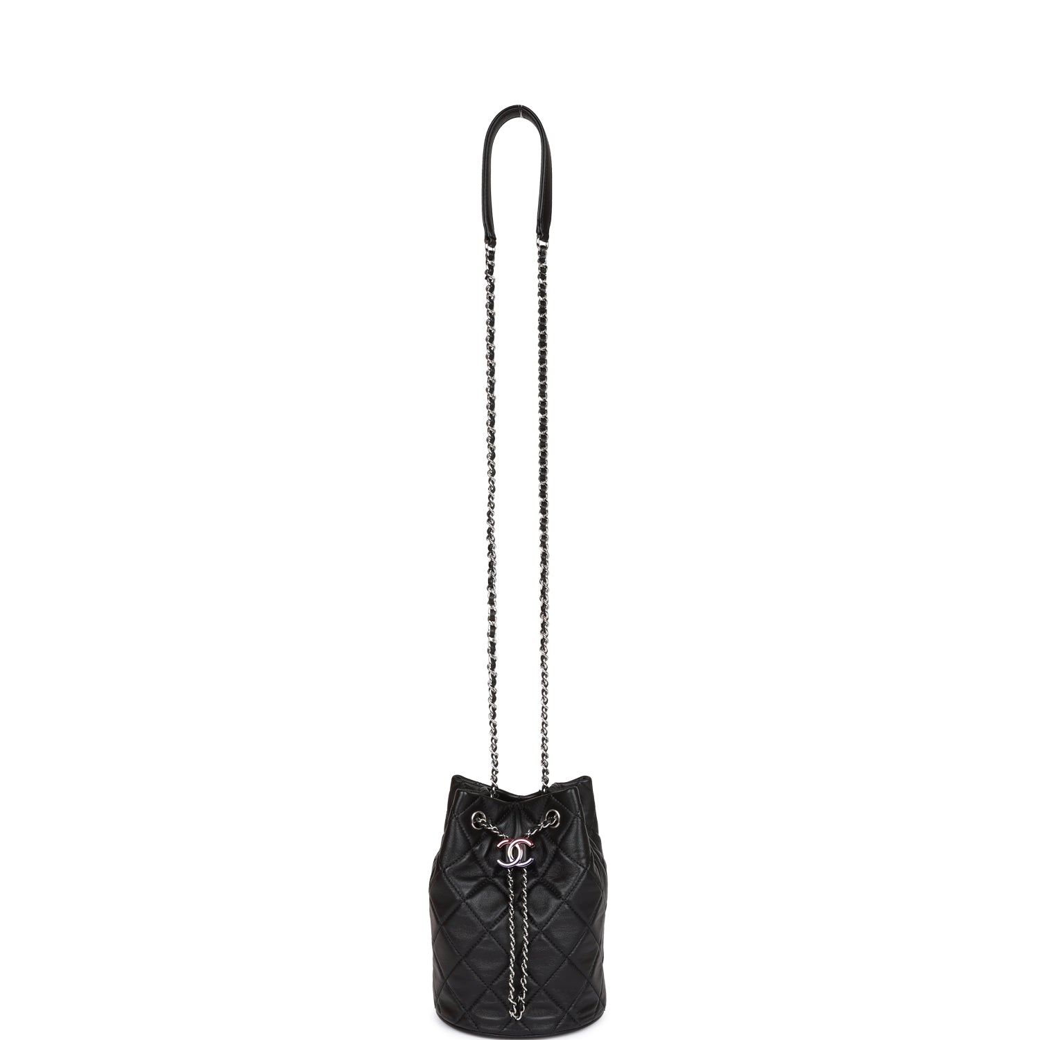 Mini Bucket Bag Black Lambskin Silver Hardware