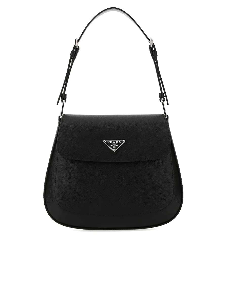 Prada Cleo Saffiano Leather Small Shoulder Bag in Black