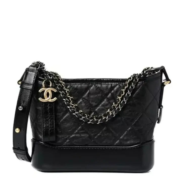 Aged Calfskin Quilted Small Gabrielle Hobo Black