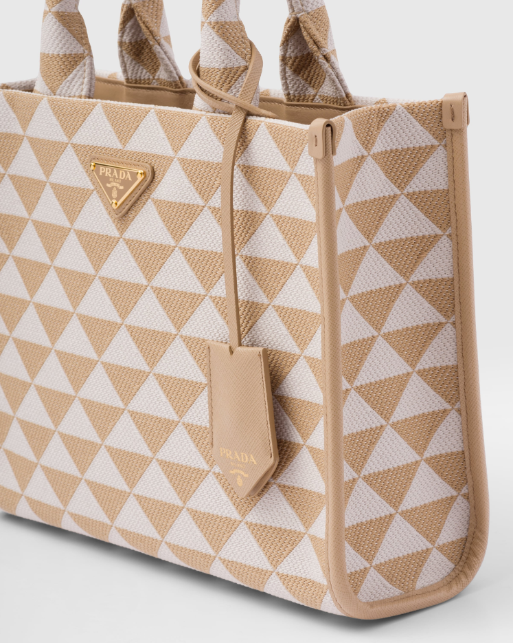 Prada Small Symbole embroidered fabric handbag - Beige/Chalk White