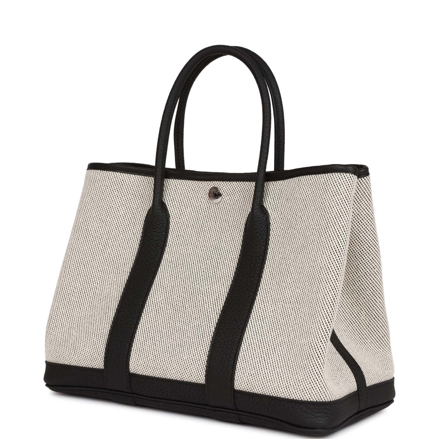 Hermès Garden Party 30 Ecru Toile and Black Negonda Palladium Hardware