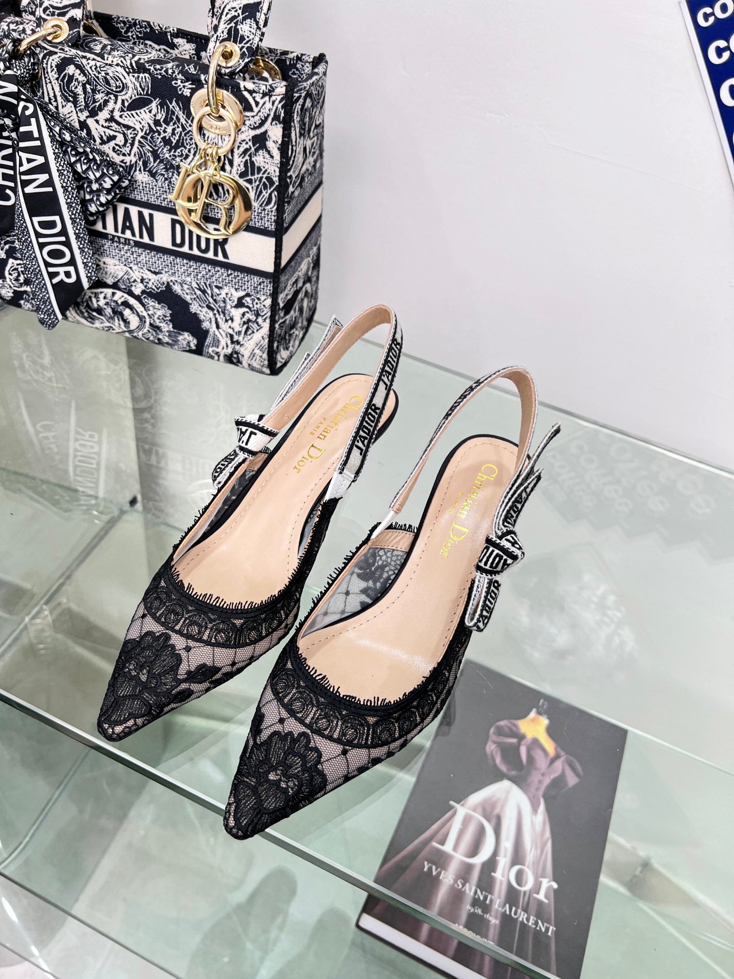 Jacquard Embroidery Lace High Heels