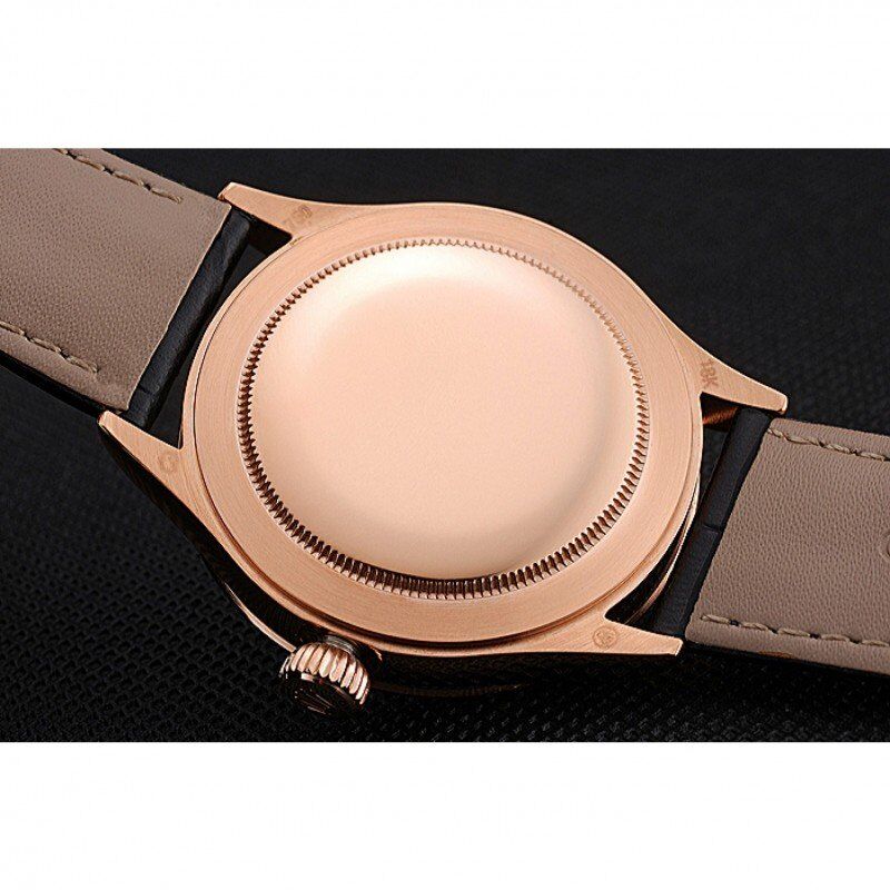 Swiss Rolex Cellini Time Rose Gold Case Black Dial Black Leather Bracelet 622656