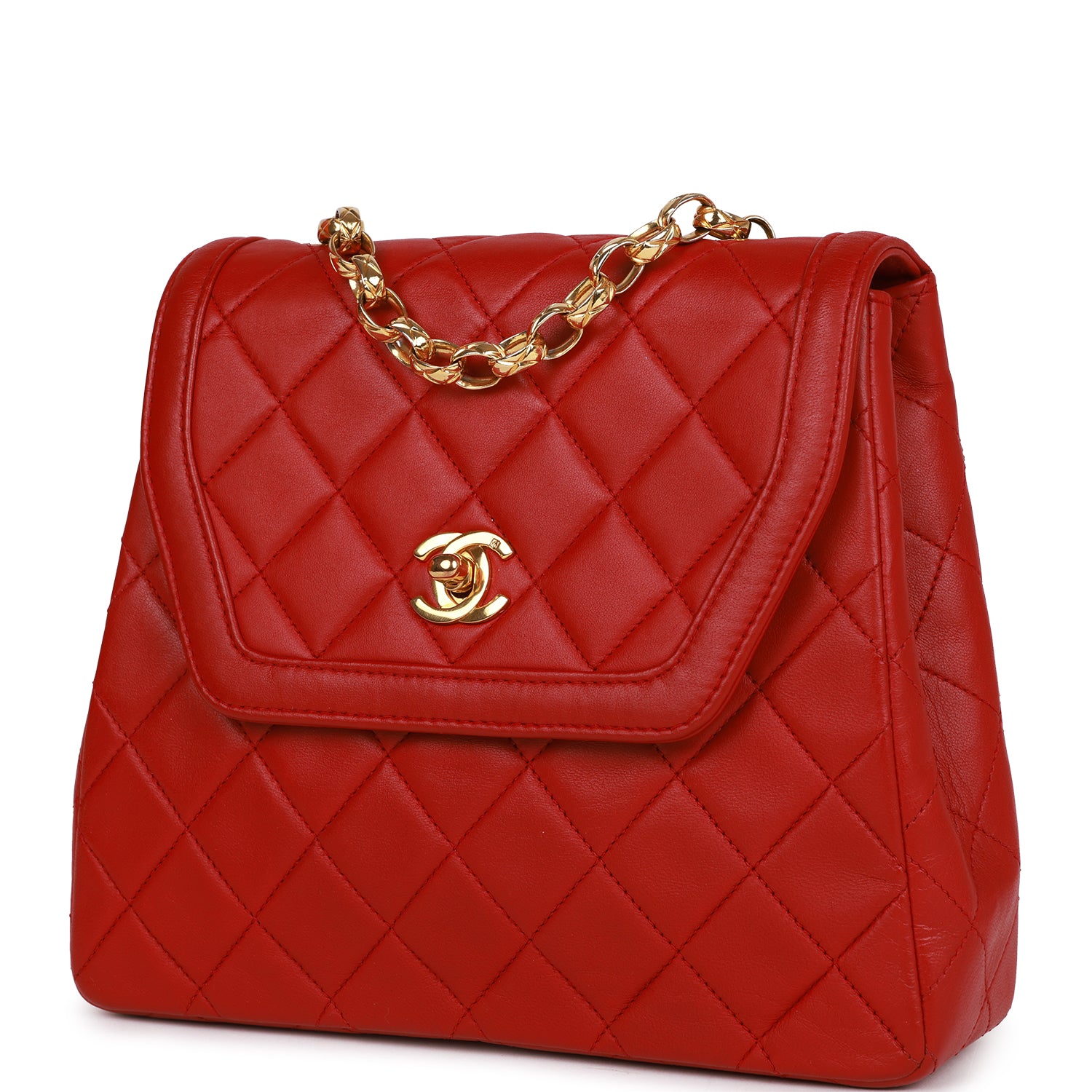 Vintage Chanel Trapeze Flap Bag Red Lambskin Gold Hardware