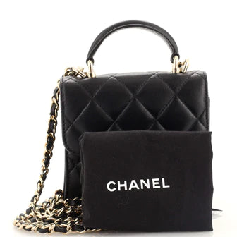 Chanel Square Classic Flap Top Handle Clutch with Chain Quilted Lambskin