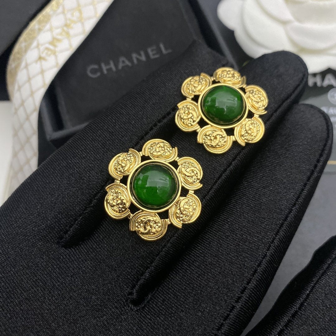 Classic Carved Emerald Earrings