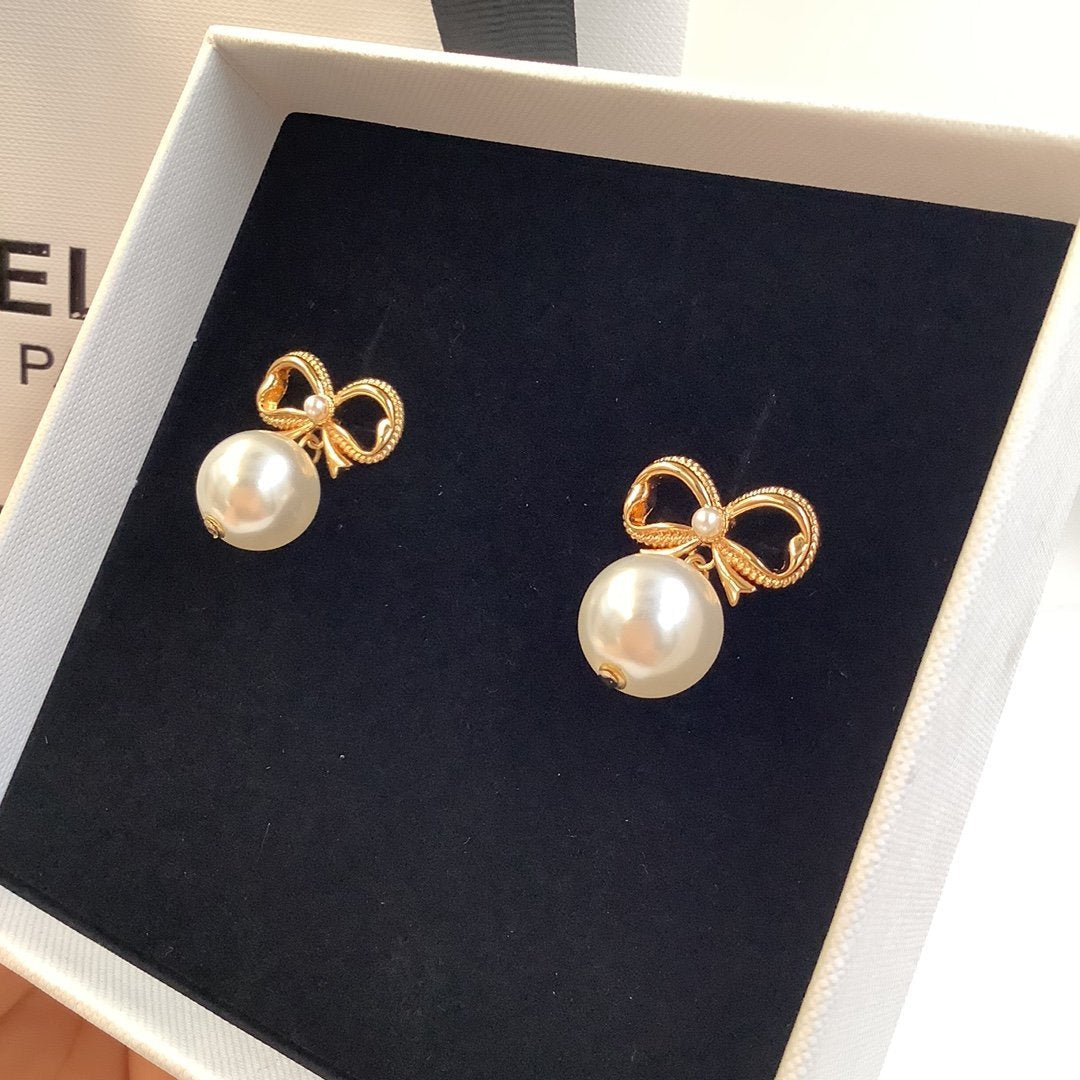 Celine Bow Pearl Earrings