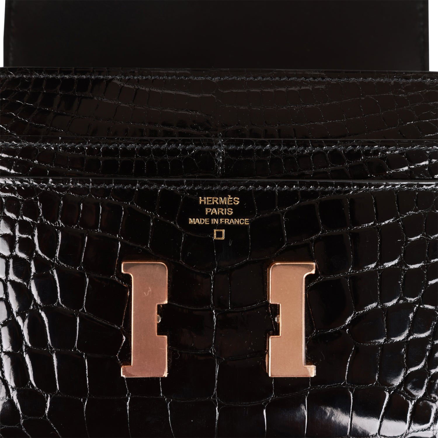 Hermès Constance Compact Wallet Black Shiny Alligator Rose Gold Hardware