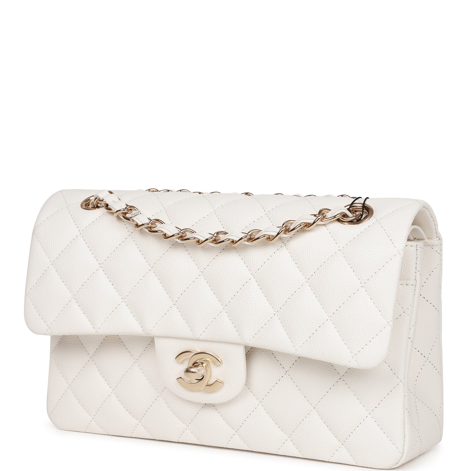 Chanel Small Classic Double Flap White Caviar Light Gold Hardware