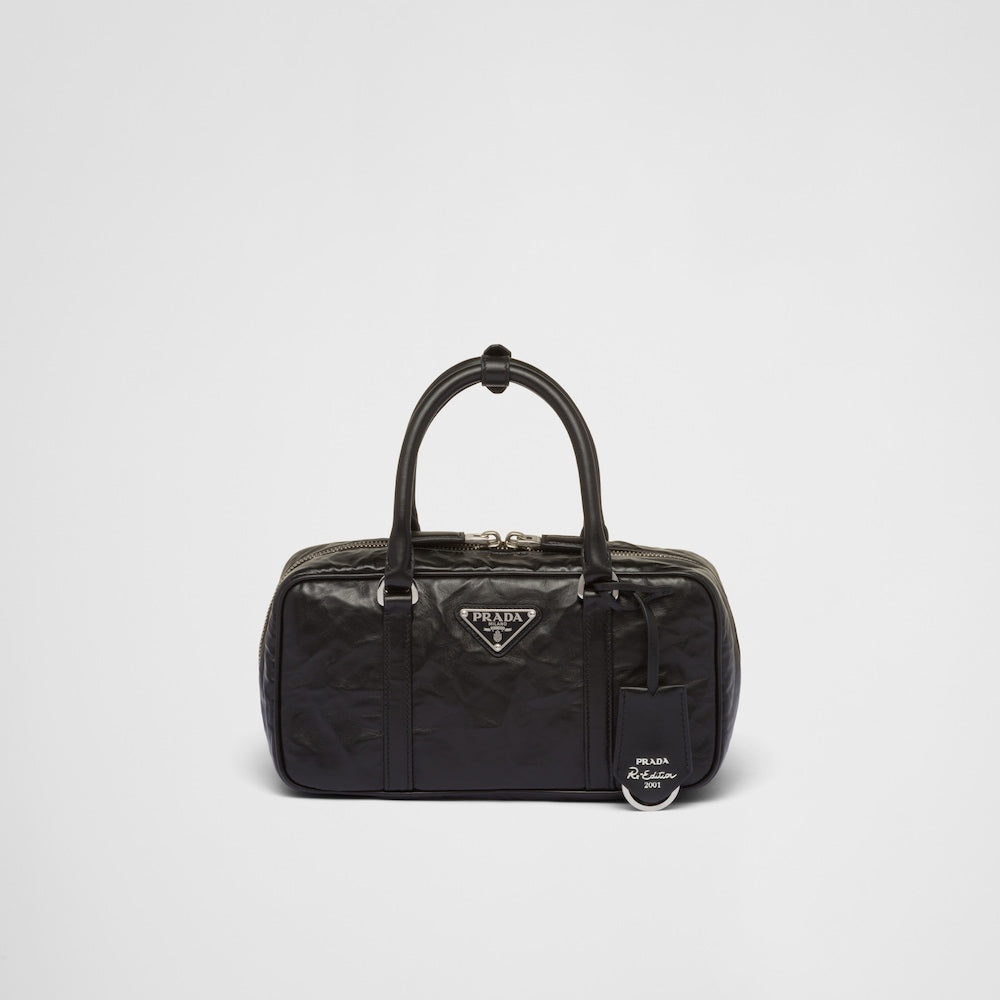 Prada Small antique nappa leather top handle bag - Black