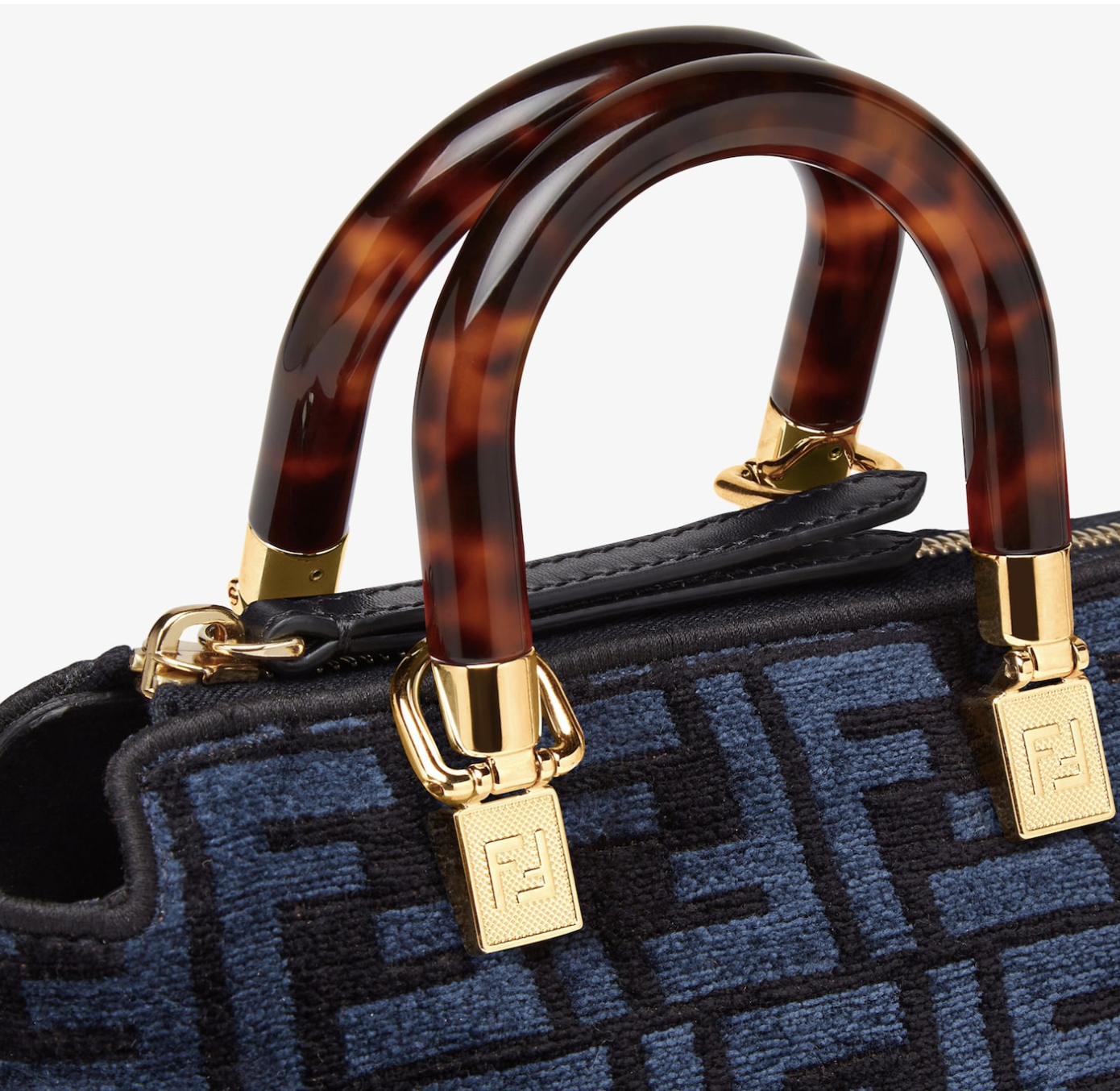 Fendi By The Way Mini Boston Bag in Blue Tapestry Fabric