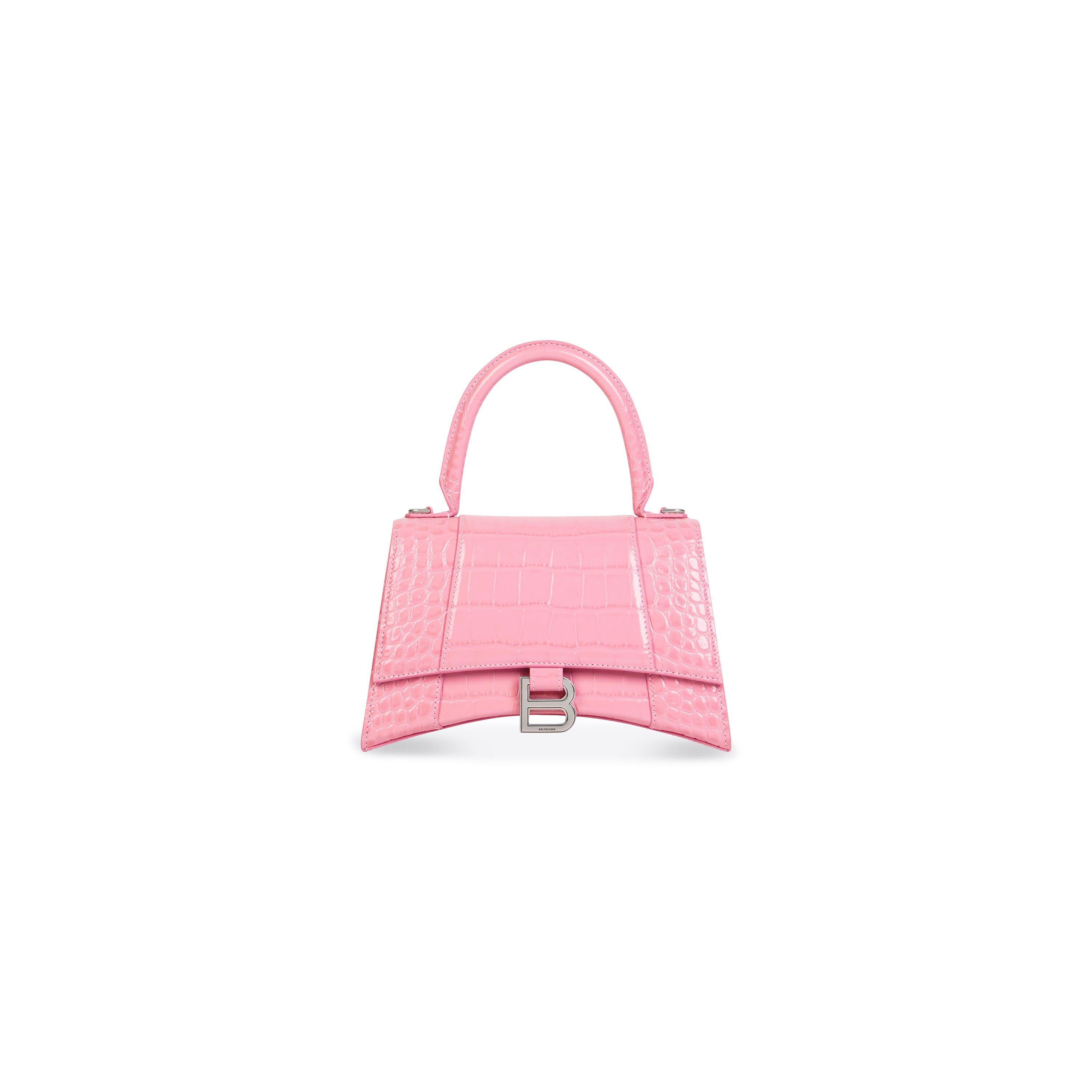 WOMEN'S HOURGLASS SMALL HANDBAG CROCODILE EMBOSSED IN PINK