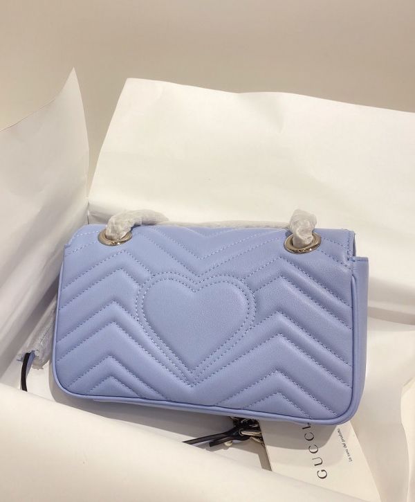 Gucci Mini GG Marmont Silver GG Signature & Shoulder Strap Violet Matelasse Chevron Leather Flap Crossbody For Ladies Online