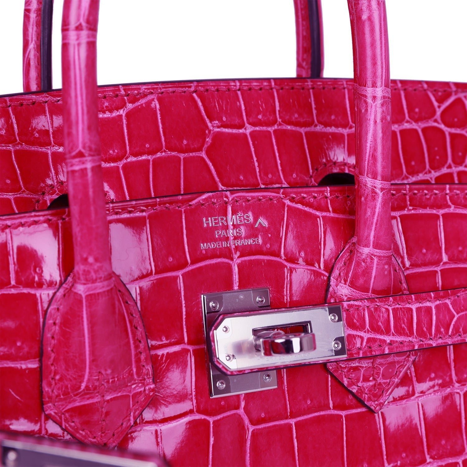 Hermès Birkin 25 Rose Mexico Shiny Porosus Crocodile Palladium Hardware