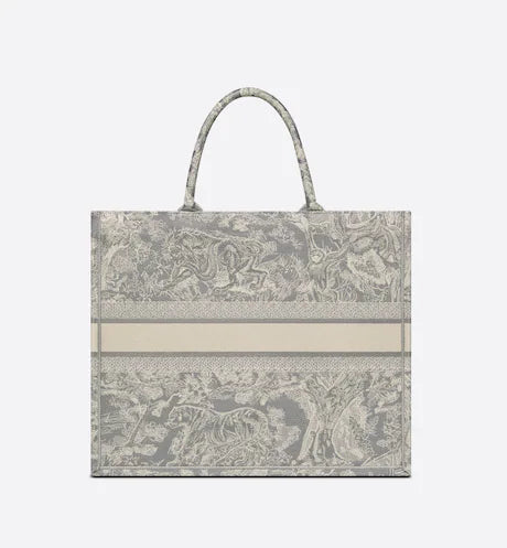 LARGE DIOR BOOK TOTE Gray Toile de Jouy Reverse Embroidery (42 x 35 x 18.5 cm)
