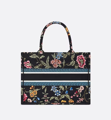 MEDIUM DIOR BOOK TOTE Black Multicolor Dior Petites Fleurs Embroidery (36 x 27.5 x 16.5 cm)
