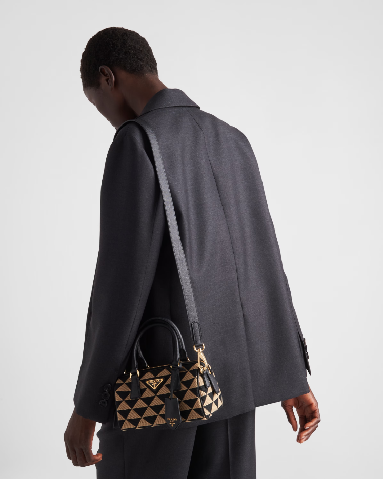 Prada Symbole embroidered fabric top-handle bag - Black/Beige