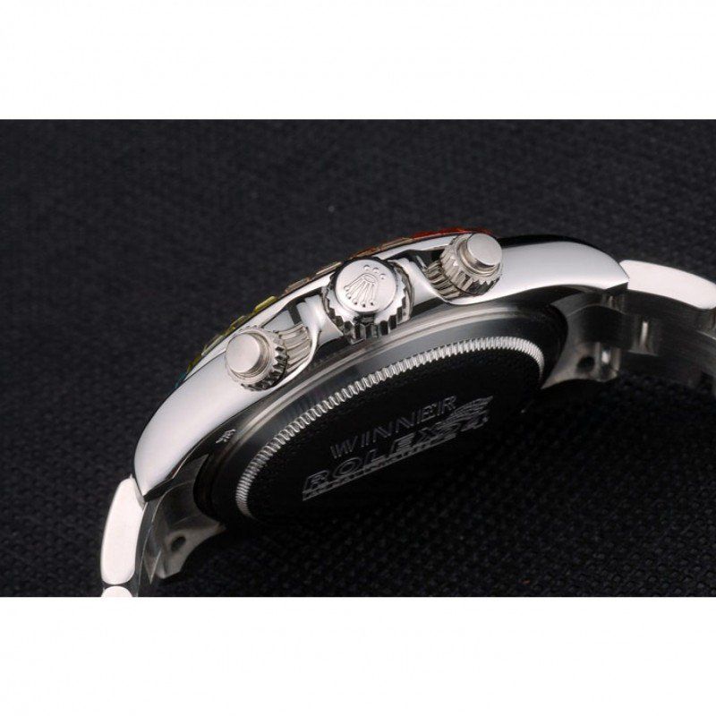 Rolex Daytona Cosmograph Rainbow Crystals Bezel Stainless Steep Strap Black Dial 80250 FREE SHIPPING