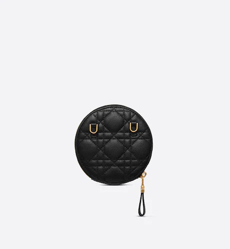 DIOR CARO ROUND POUCH WITH CHAIN Black Supple Cannage Calfskin