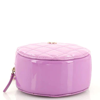 Round Clutch with Chain Quilted Patent Mini