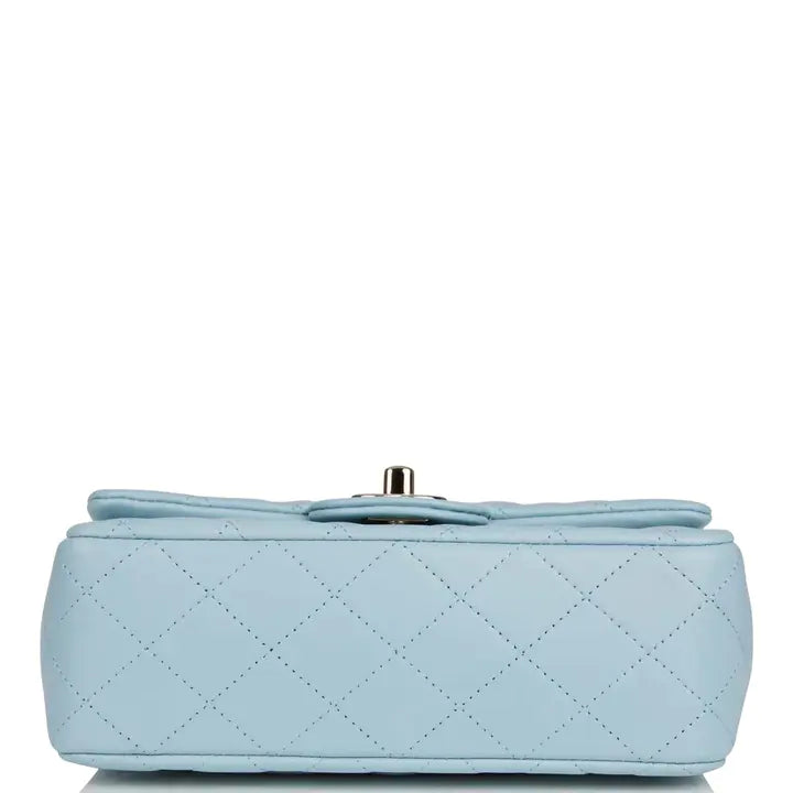 Mini Rectangular Flap with Top Handle Blue Lambskin Light Gold Hardware