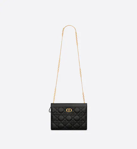 DIOR CARO ZIPPED POUCH WITH CHAIN Black Supple Cannage Calfskin