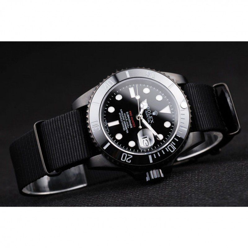 Swiss Rolex Submariner Pro-Hunter Black Fabric Strap Black Dial