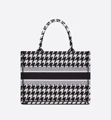 MEDIUM DIOR BOOK TOTE Black Macro Houndstooth Embroidery (36 x 27.5 x 16.5 cm)