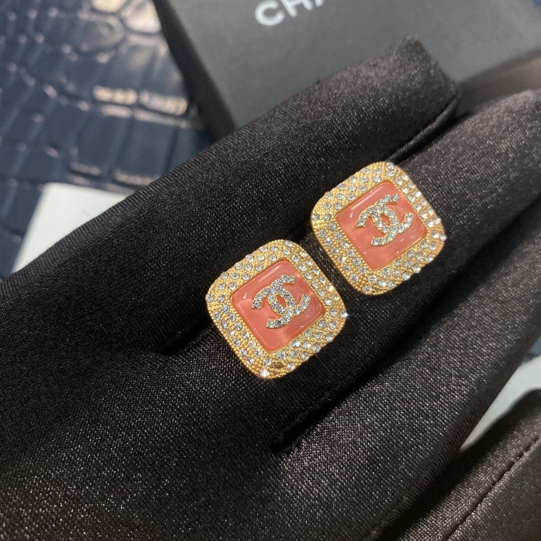 Candy Color Square Rhinestone Stud Earrings