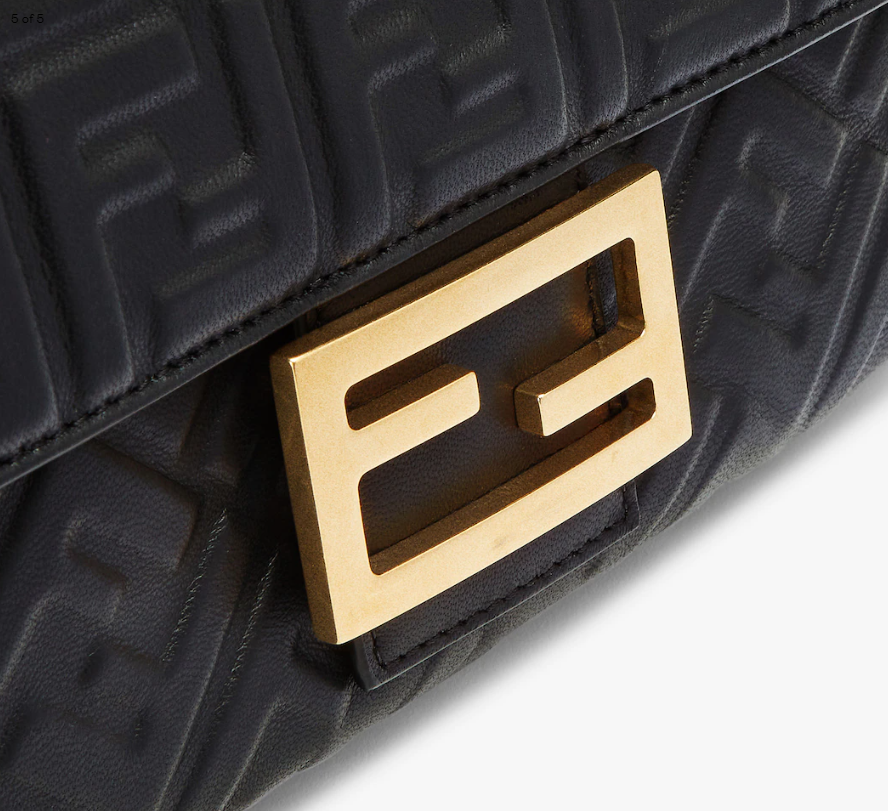 Fendi Baguette Chain Midi Black nappa leather bag