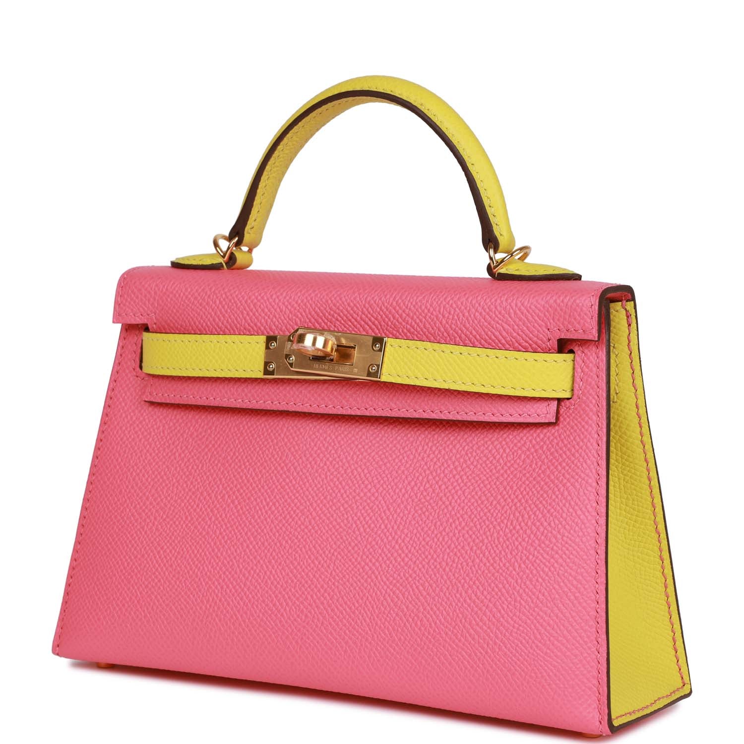 Hermès Special Order (HSS) Kelly Sellier 20 Rose Azalee and Lime Epsom Gold Hardware