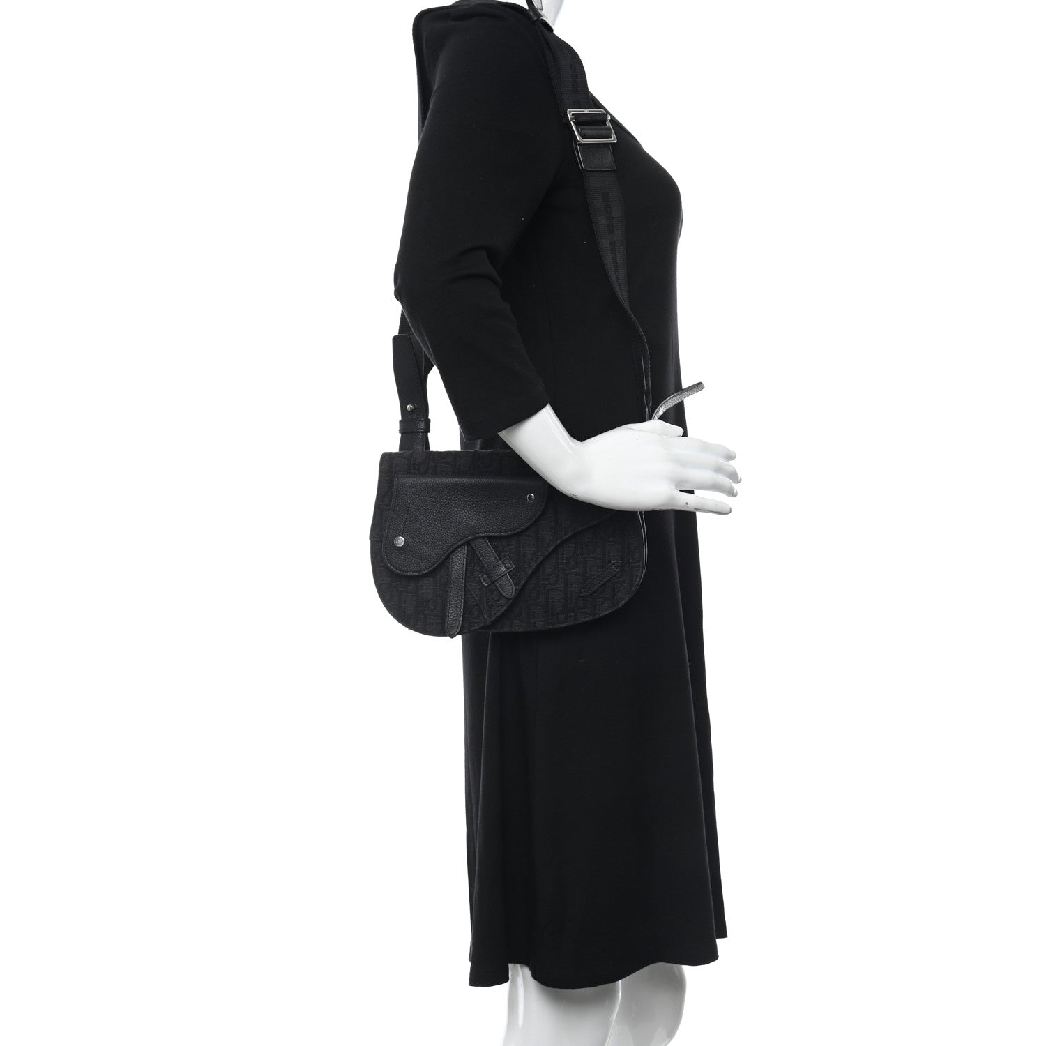 CHRISTIAN DIOR Oblique Saddle Messenger Bag Blue Black