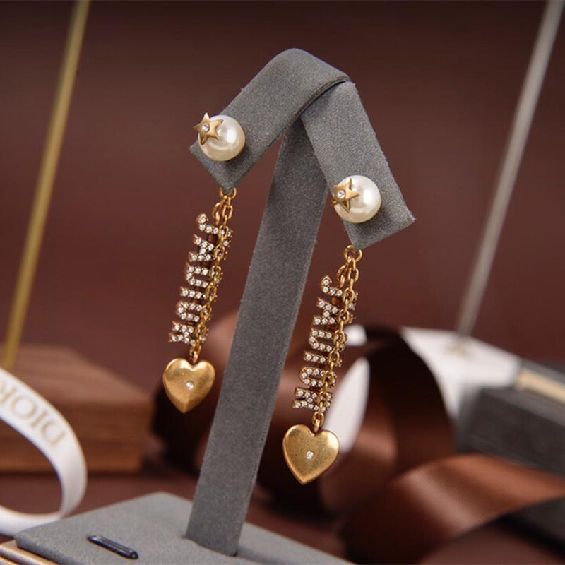 Vintage Rhinestone Letter Heart Pendant Earrings