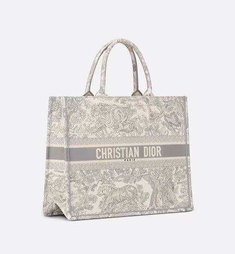 LARGE DIOR BOOK TOTE Gray Toile de Jouy Embroidery (42 x 35 x 18.5 cm)