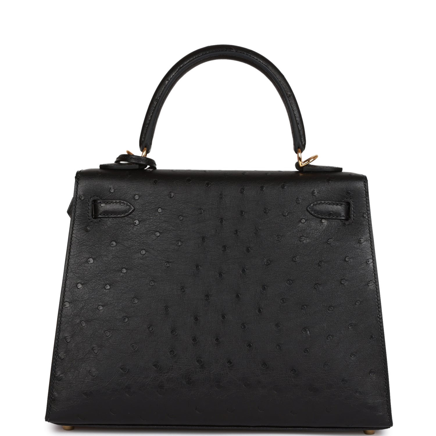 Hermès Kelly Sellier 25 Black Ostrich Gold Hardware