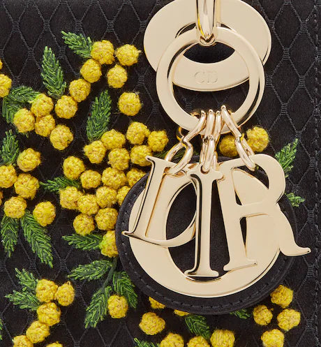 MINI LADY DIOR BAG Yellow and Green Black Mimosa Embroidered Satin