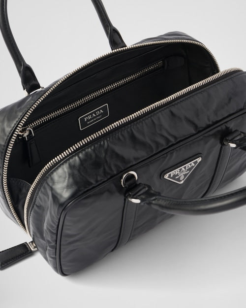 Prada Small antique nappa leather top handle bag - Black